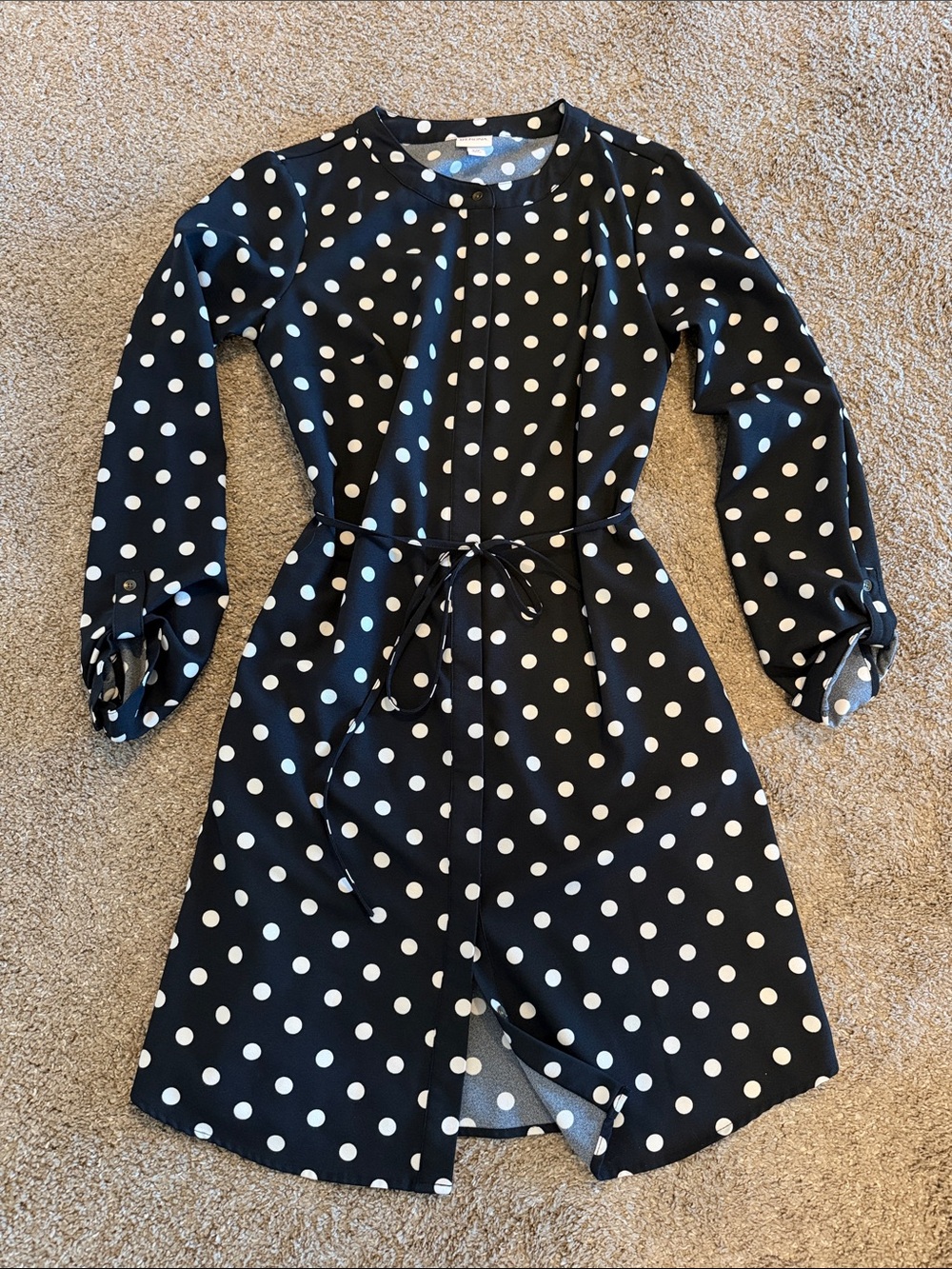 Merona Black and White Polka Dot Long Sleeve Dress with Tie Waist
